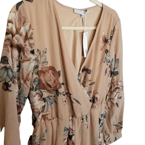 Baltic Born Womens XL Taupe Floral Chiffon Long Sl - Picture 5 of 9